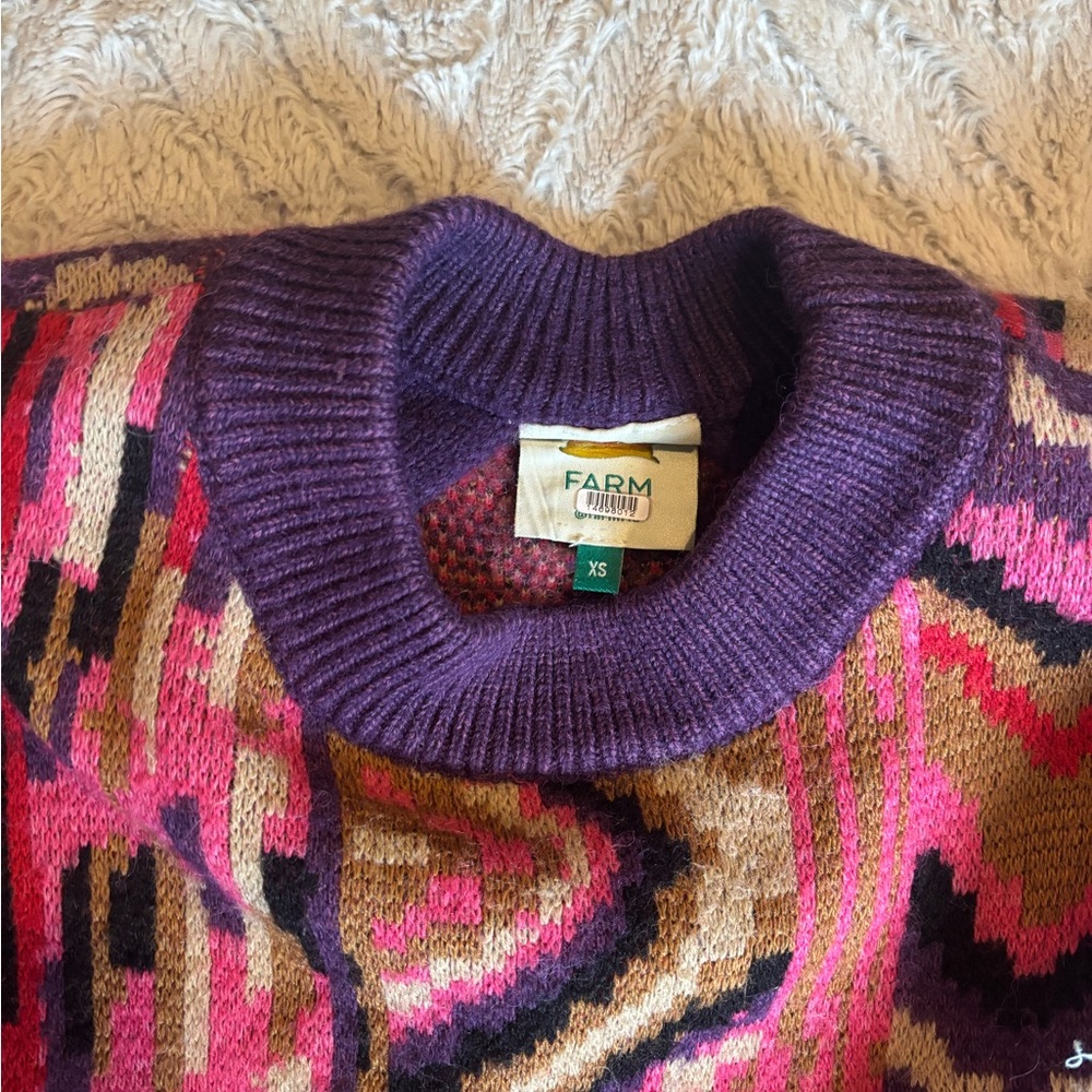 Farm Rio Striped Patchwork Multicolor Zigzag Swea… - image 6